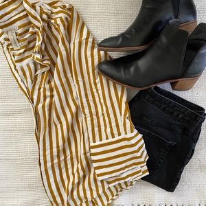 Mustard + White Stripe Button Up